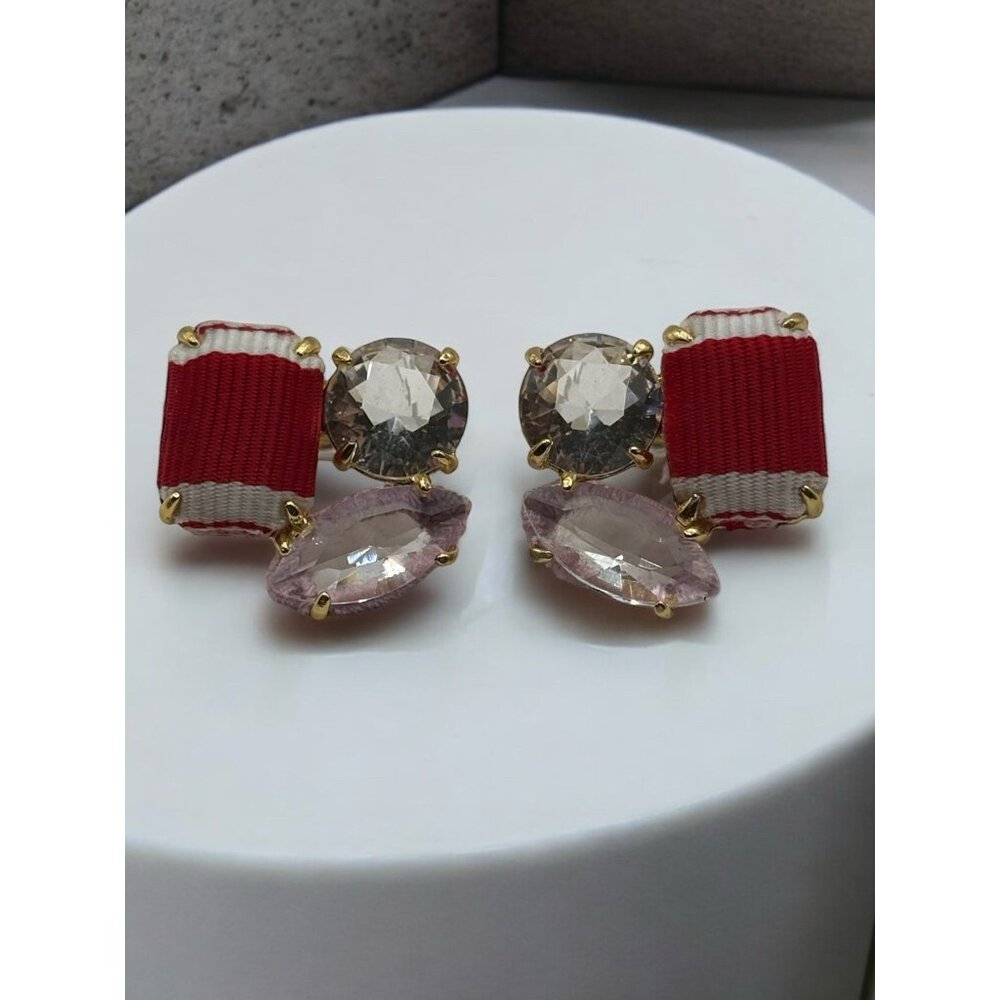 J. Crew Earrings Glass Faceted Rhinestones Fabric Wrapped Gold‎ Tone Pierced MOD